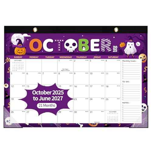 Desk Calendar 2025-2026, 21 Months Runs from October 2025 to June 2027 Large Size 17" X 12" Monthly Wall Calendar Desktop Planner with To Do List for Home Classroom School Office(Festive)