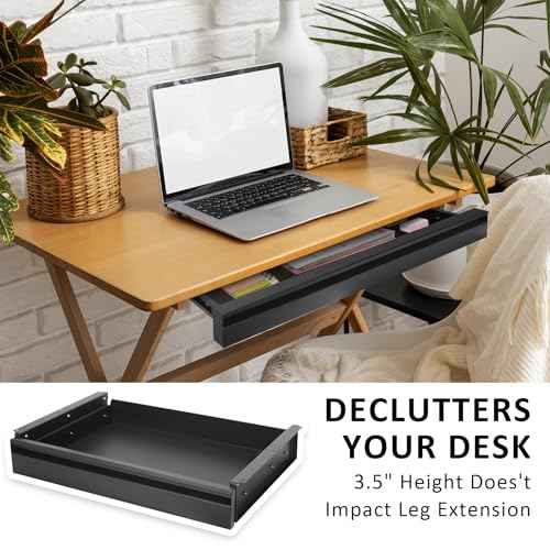POPMOON Under Desk Drawer For Desk 13.8 * 8.8 * 3.5 in, Pull out Storage Organizer with Slide Extension Mounted Under Flat Wooden Table or Workbench, Carbon Steel Hidden Desk Drawer