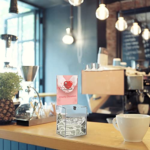 Youeon Rectangular Acrylic Donation Box with Lock & Sign Holder 6.7x5x16in