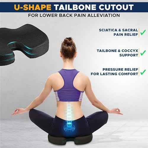 EcoNour Seat Cushions for Office Chairs | Tailbone Pain Relief Cushion for Car Seat | Sciatica, Butt & Coccyx Pain Relief Desk Chair Cushion for Long Sitting Drivers | coj?n para asiento de carro