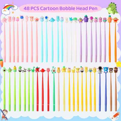 LiYiQ 48 PCS Stress Relief Bobblehead Pens Fun Cute Pen for kids Fidget Pens Kawaii Pen for Classroom Prizes, School, Office Supplies