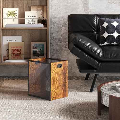 Retro Office Trash Can, Iron and Wood Combination Bedroom Garbage Can, Rectangular Design Wastebasket with Handle, Industrial Style Trash Can for Home Office, 4.5 Gallon (Patent Pending)