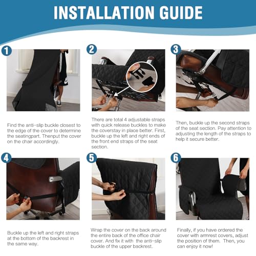 H.VERSAILTEX Water-Resistant Office Chair Protector with Armrest Covers, Universal High-Back Chair Cover (Black/Grey) – Includes Buckles