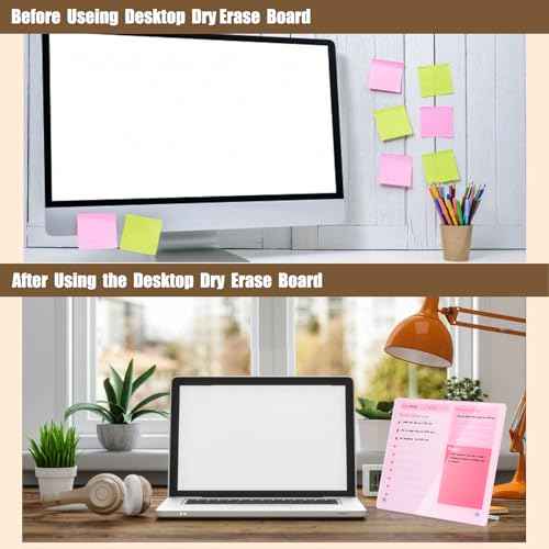 Desktop Thickened Acrylic Dry Erase Board to do List Planner Board£¬12"x10"£¬Tabletop Whiteboard with Stand£¬Frameless Pink Dry Erase White Board£¬for Office/Home/School