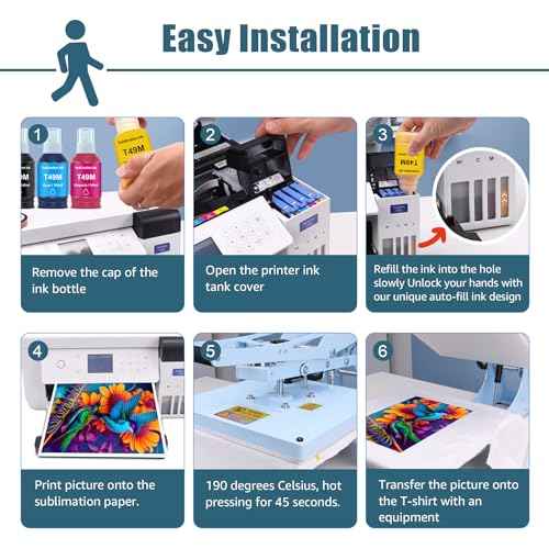 T49 T49M Sublimation Ink 700mL Compatible Replacements for SureColor F170 F570 Sublimation Printers T49M1 T49M2 T49M3 T49M4 Ink, Autofill/ICC-Free/Anti-UV, 2 Black T49M & 3 Color