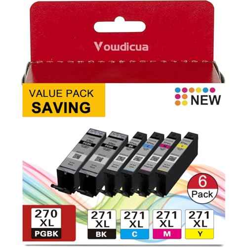 PGI-270XL CLI-271XL High Yield Ink Cartridge (6Pack) Value Pack Compatible Replacement for Canon 270 271 Ink Cartridges to use with MG7720 MG5720 MG5721 MG5722 MG6820 MG6821 TS6020 TS9020 Printer