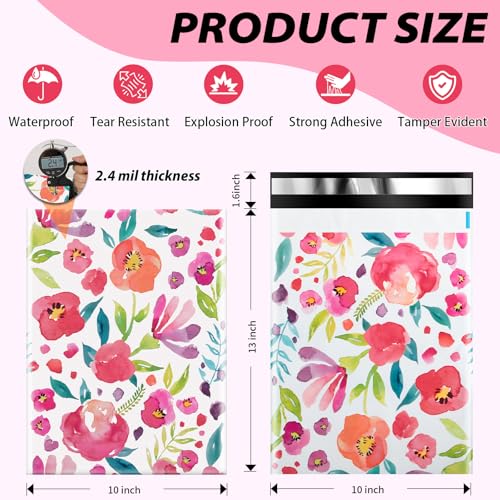 Floral 10x13 Poly Mailers - 100pcs Self-Seal Shipping Bags for Small Business