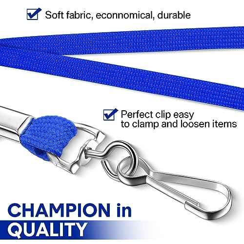 Geyoga 200 Pcs Blue Lanyards Bulk for ID Badges Neck Straps Office Card Lanyards Holders with Clip for Women Men Kids Work