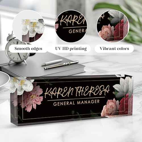 Custom Office Name Plate, Personalized Gifts for Women & Men, Appreciation Gifts for Employees, Boss, Teacher - Office Desk Accessory (Hibiscus Flower)