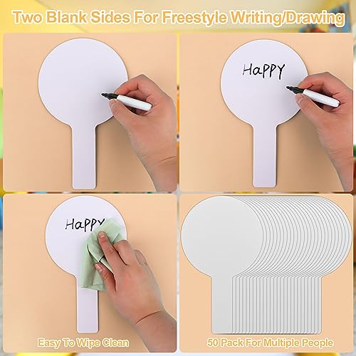 50 Pack Handheld Whiteboard Answer Paddles for Classroom, Office & Kids