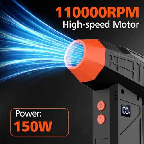 Electric Compressed Air Duster, 110000RPM Cordless Portable Air Blower Mini Powerful Jet Dry Blower 4 Adjustable Speeds Levels Rechargeable for Keyboard, PC, Car