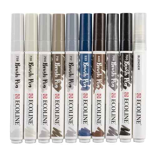 Ecoline Brush Pen Set of 10 Liquid Watercolor Pens ? Grey Shades | Blendable Brush Markers for Hand Lettering, Drawing, & Crafts