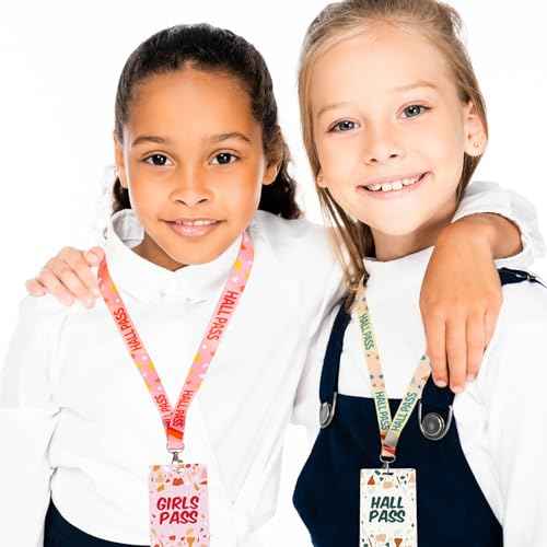 WorldBazaar Terrazzo Tones Hall Pass Lanyards and School Passes Set of 6 Unbreakable Hall School Passes Teacher Supplies for Classroom Passes Bathroom Office Library Nurse Classroom