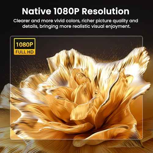 HAPPRUN Native 1080P Bluetooth Projector, Full HD Portable Outdoor Movie Projector with Built-in Speaker, Compatible with Smartphone, HDMI, USB, AV, Fire Stick, PS5 for Home, Bedroom, Outdoor Use