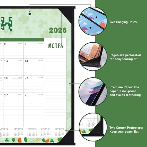 2026 Desk Calendar - Large Desk Calendar 2026, 22" x 17", Jan. 2026 - Dec. 2026, Desk Calendars Large, 12 Months, Corner Protectors, Hanging Holes, Notes - 12 Themes