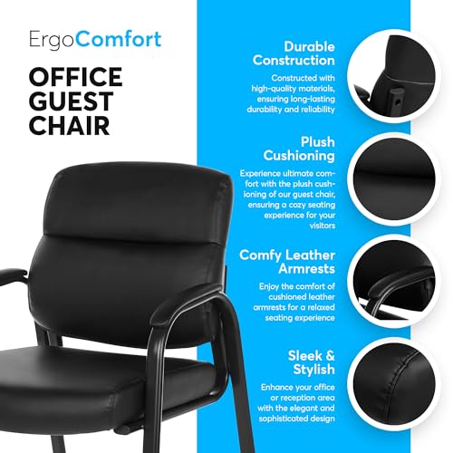 Oline Leather Guest Chair with Padded Arms — 1 Pack, ErgoComfort Reception Chair, Black