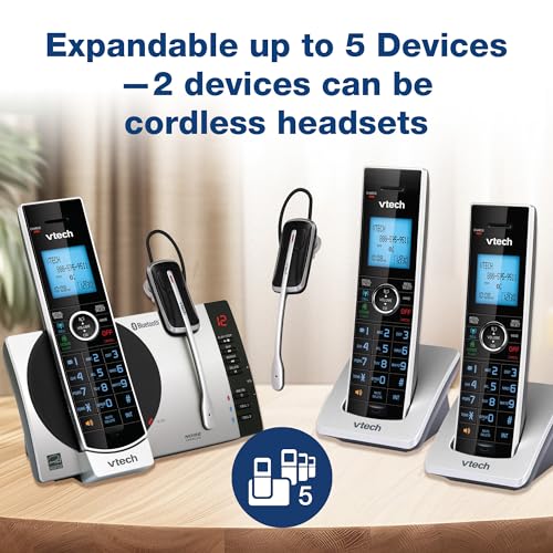 VTech DS6771-3 Connect to Cell, Cordless Phone with Answering Machine, DECT 6.0 Headset+2 Handset Intercom, Bluetooth, Caller ID/Call Waiting, Expandable System - Silver/Black