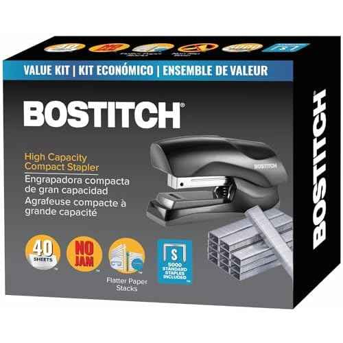 Bostitch Office Heavy Duty 40 Sheet Stapler with 1250 Staples & Claw Remover, Small Stapler Size, Fits into The Palm of Your Hand, Value Pack, Red (B175-BLK-VP)