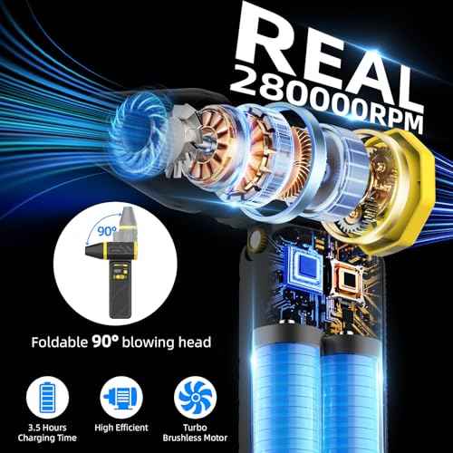 Cordless Air Duster-280000RPM Super Power Air Duster Rechargeable,Stepless Speed Change Mini Air Duster Rechargeable,with Display Screen & Light,Dust Blower for Computer, Keyboard, House,OutdoorandCar