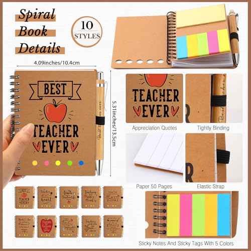 Glenmal 30 Sets Christmas Teacher Appreciation Gift for Women Spiral Notebook Thank You Gift for Teachers from Students Inspirational Journal with Bamboo Pens for Thanksgiving