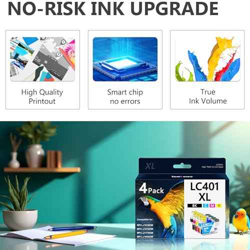 LC401XL Ink Cartridges with High-Yield Replacement for Brother LC401 Work with MFC-J1010DW MFC-J1012DW MFC-J1170DW MFC-J1800DW Printers (Black Cyan Magenta Yellow, 4 Pack)
