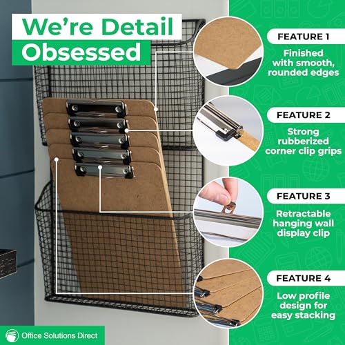 Office Solutions Direct Set of 30 Low Profile Hardboard Clipboards A4 Letter Size