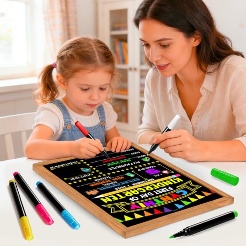 First Day of School Sign - Double-Sided Chalkboard for Kids with 6 Chalk Markers, 14x11 Inches