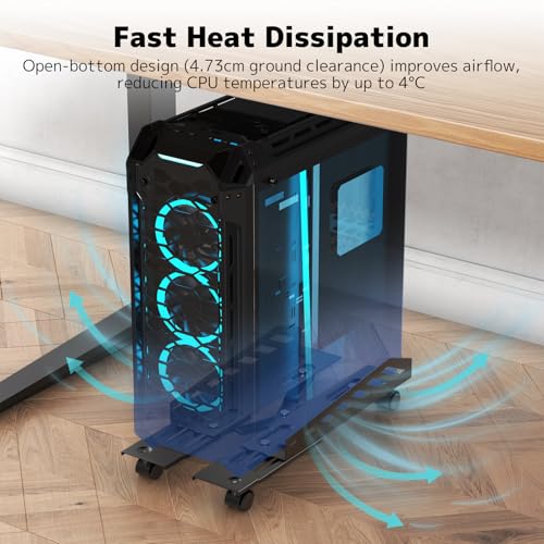 PUTORSEN Computer Tower Stand with Rolling Wheels and Guardrails