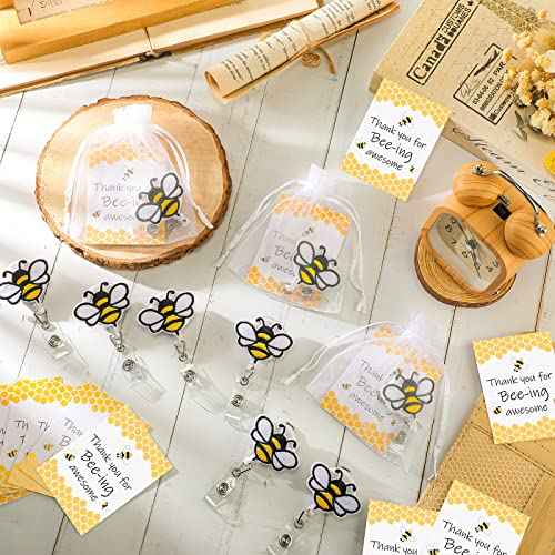 Lincia 48 Set Bee Badge Reels Employee Appreciation Gifts Inspirational Cards Organza Retractable Holder Clips for Coworkers Staff Thank You Gifts