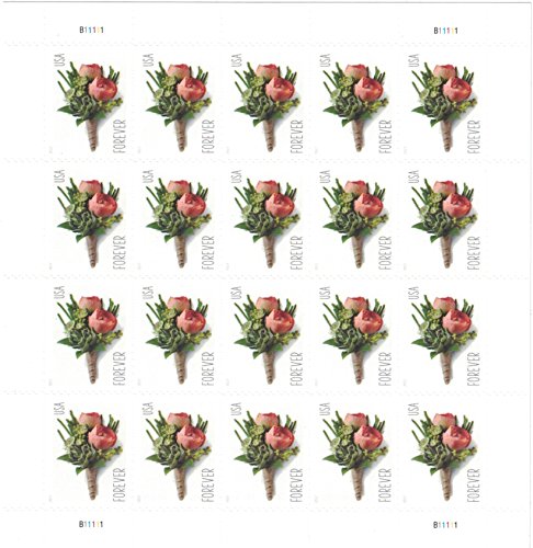 Celebration Boutonniere Forever Stamps Sheet of 20 US Postage for Weddings & Invitations