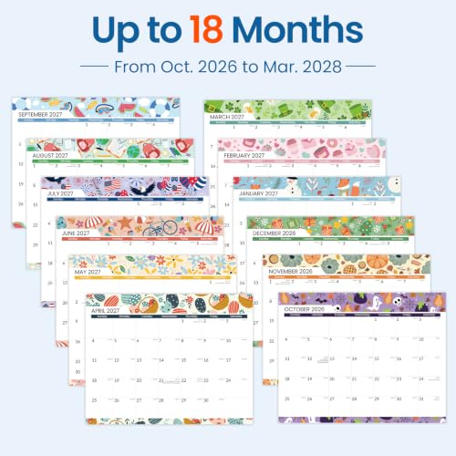 SUNEE 18-Month Magnetic Refrigerator Calendar 2026-2028 Seasonal 11x8.5" Oct-Mar