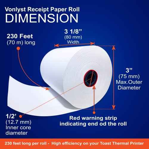 Thermal Printer Paper Roll for Toast TP200 Receipt Printer Point of Sale (12 rolls)