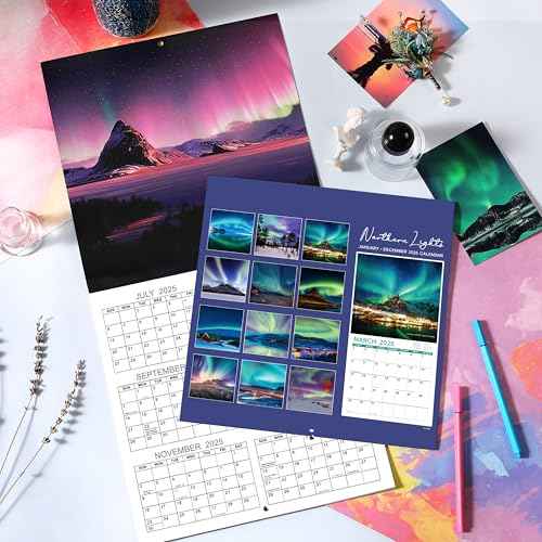 2026 Wall Calendar - Calendar 2026, Northern lights Calendar, January 2026 - December 2026, 12" x 24" (Open), 12 Months Wall Calendar 2026 with Hanging Holes, Large Blocks