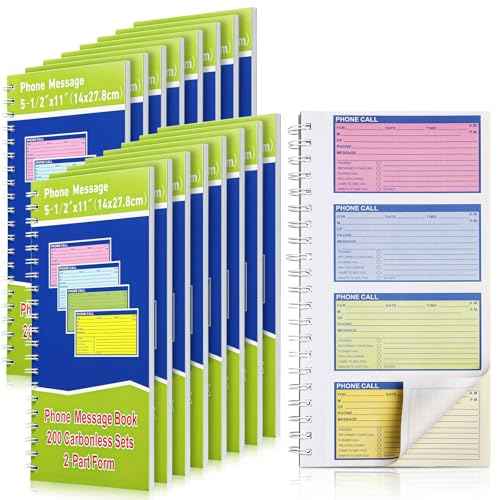Sinmoe 16 Pcs Spiral Bound Phone Message Book with Carbon Copy 5-1/2" x 11" 2 Part Colorful Carbonless Telephone Message Pads Duplicate Spiral Phone Call Log Book for Business Office