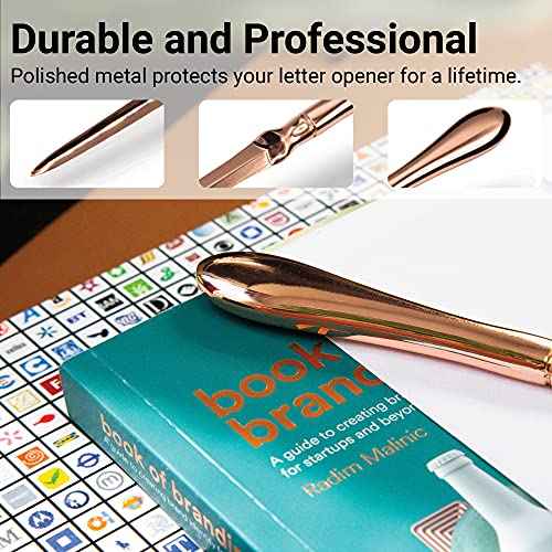 Uncommon Desks Rose Gold Letter Opener Knife - Smooth Metal Plated Envelope Opener - Ergonomic Rounded Handle for Comfort - Home and Office Mail Supplies - 1 Pack