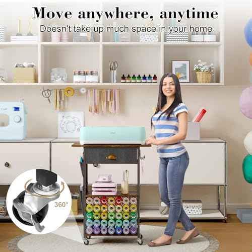 Craft Organizers and Storage Cart: Craft Room Cart for Organizing Cutting Accessories and Machine, Vinyl Roll Storage and Organization Holder, Heat Press Stand Table with Wheels