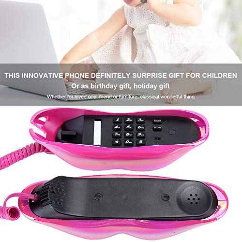 Fashionable Lip Telephone, Rose Red Electroplating Retro Sexy Home Phone, Mouth Corded Landline Telephone for Decoration Girls Gift