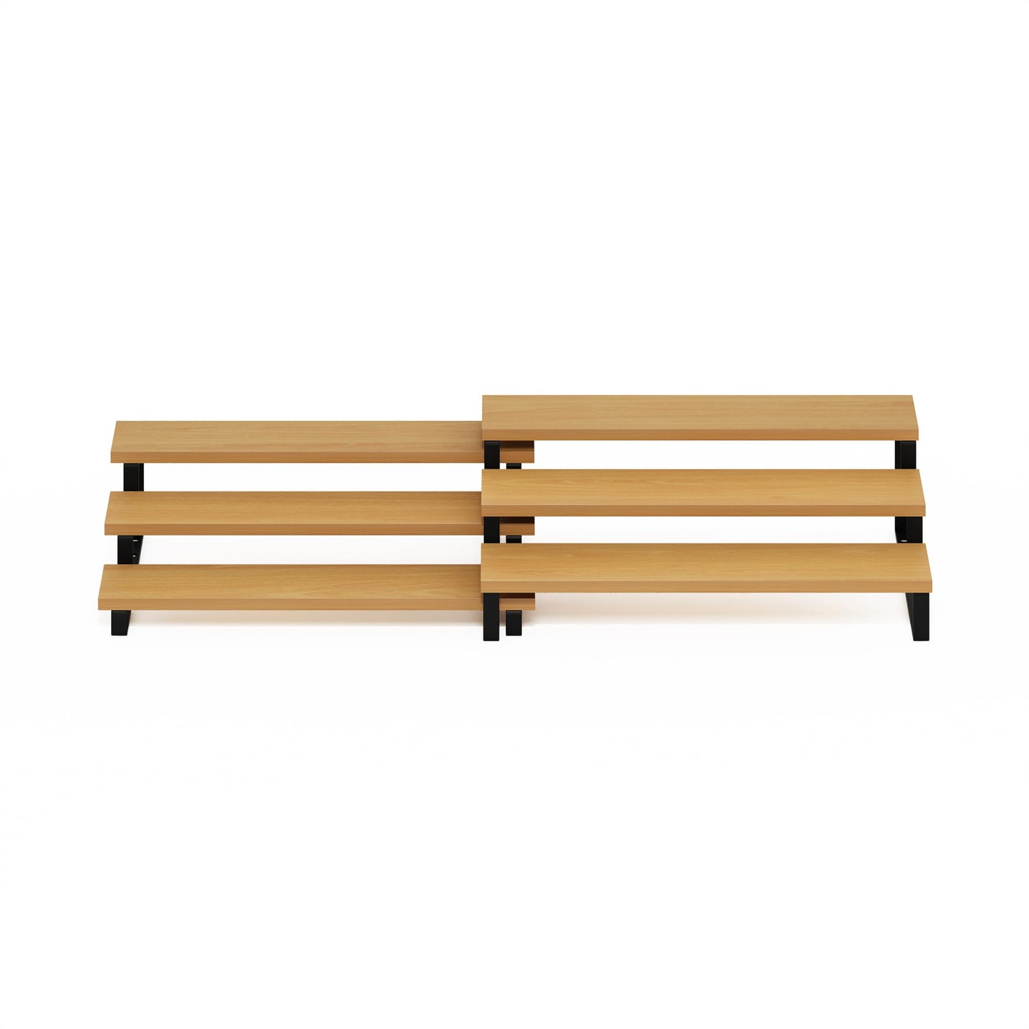 Furinno RAVEL Kitchen Countertop Organizer Set of 2, 3-Tier Nesting Metal Frame Counter Shelves, Kitchen Storage, Expandable, Spice Rack, for Pantry, Coffee Bar, Beech