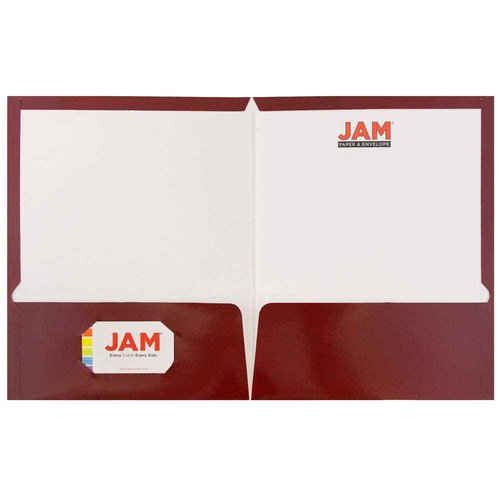 JAM PAPER Laminated Two Pocket Glossy School Folders - Letter Size - High Gloss Maroon Red - Bulk 50/Box