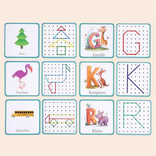 Wooden Geoboard with Rubber Bands, STEM Educational Toy for Spatial Reasoning and Fine Motor Skills Kids 3 Years+