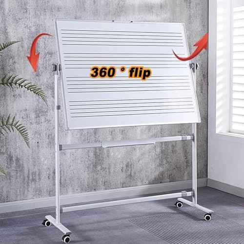 Double-Sided Mobile Music Staff Whiteboard - 90x120cm Magnetic Dry Erase Board on Rolling Stand | Portable 5-Line Notation Board for Classrooms, Studios, Home