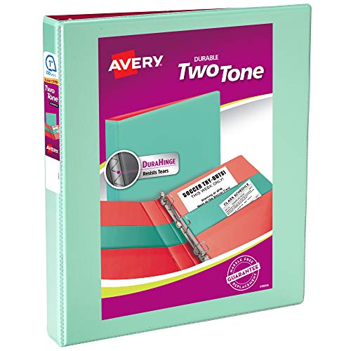 Avery Two-Tone 1-Inch Slant Ring Binder - Mint & Coral, Durable, 250 Sheets