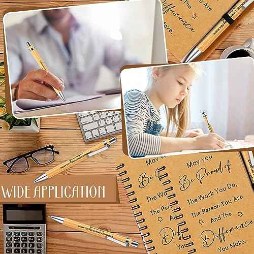Yeaqee 30 Sets Employee Appreciation Gift Thank You Gifts 30 Pcs Inspirational Spiral Kraft Notebook and 30 Pcs Motivational Bamboo Pen Retractable Wooden Pen for Colleague Employee Nurse Teacher