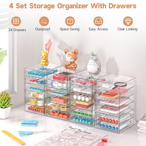 DOMNIU 24-Drawer Acrylic Makeup & Office Storage Organizer Set - Clear