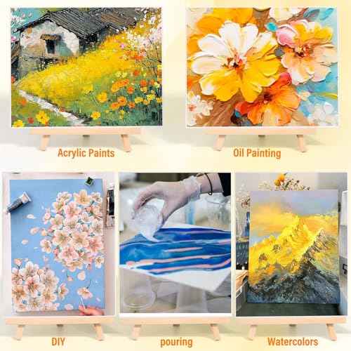Canvas Painting Party Kit for Adults and Kids, 24Pack 8 x 10 Inch Canvas Boards and Wooden Easels Stands for Group Painting Sip and Paint Night