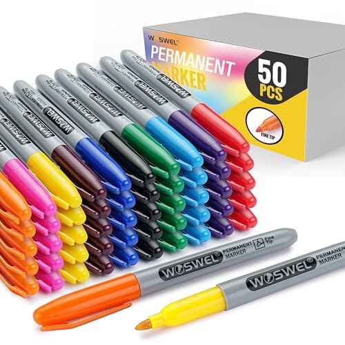 Permanent Markers Bulk, 50 Pack,10 Assorted Colors Permanent Marker, Fine Tip, Waterproof, Quick Drying, Smooth Writing, Used on Glass Metal Stone Paper Most Surfaces, Office School Supplies