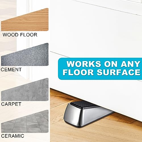 Kigley 10 Pcs Metal Door Stop Heavy Duty Door Stop Wedge Rubber Door Stoppers for Door Bottom Carpet Tile Concrete Wooden Floor for Tile Concrete Wooden Floor Supplies (Brushed Silver)