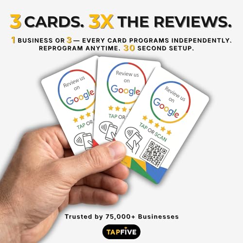 3-Pack Reusable NFC & QR Google Review Tap Cards for Business - TapFive