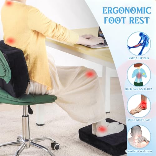 Novabright 3-Height Adjustable Foot Rest with Gel Top & Removable Pocket 17"x11"x17" Black
