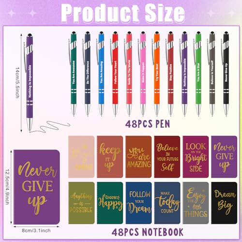 96 Pcs Bulk Motivational Pens Inspirational Notepads Set, Small Pocket Motivational Quote Notebooks and Ballpoint Pens, Mini Journals Gift Set for Kids Students Teachers School Office Prizes Supplies